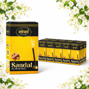 Radhey Radhey Sandal Dry Dhoop Sticks – Pack of 12 | Premium Sandalwood Fragrance | Long Lasting Aroma | For Puja & Meditation