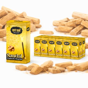Radhey Radhey Sandal Premium Dry Dhoop Sticks – Pack of 12 Boxes | Pure Chandan Fragrance | Long-Lasting Puja Dhoop | 8 Sticks per Box (18g Each)