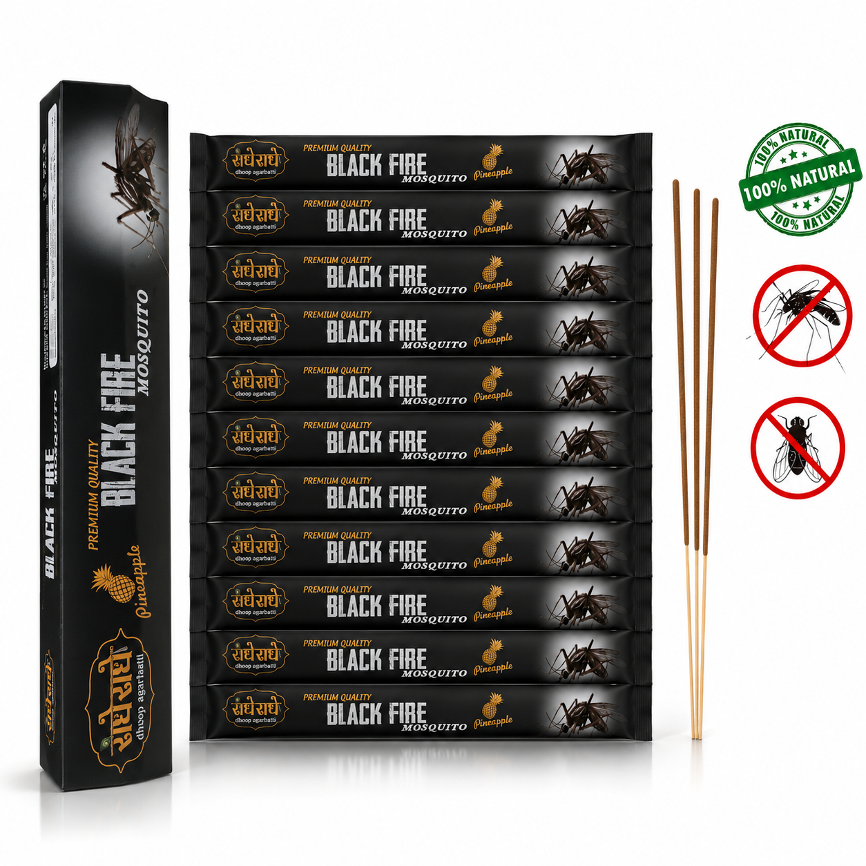 Black Fire Mosquito Agarbatti (Pineapple) – 12 Strip Pack | Natural Mosquito Repellent Incense Sticks