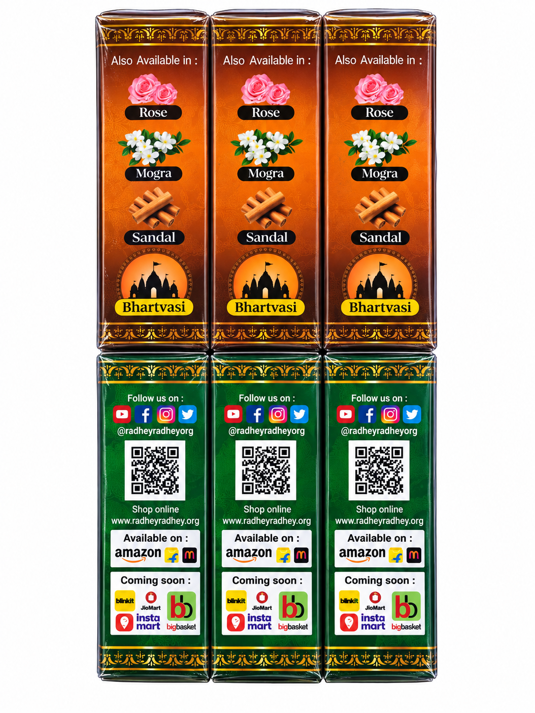 Radhey Radhey Premium Wet Dhoop Combo Pack | 12 Pieces | Rose, Mogra, Sandal & Bhartvasi - Image 3